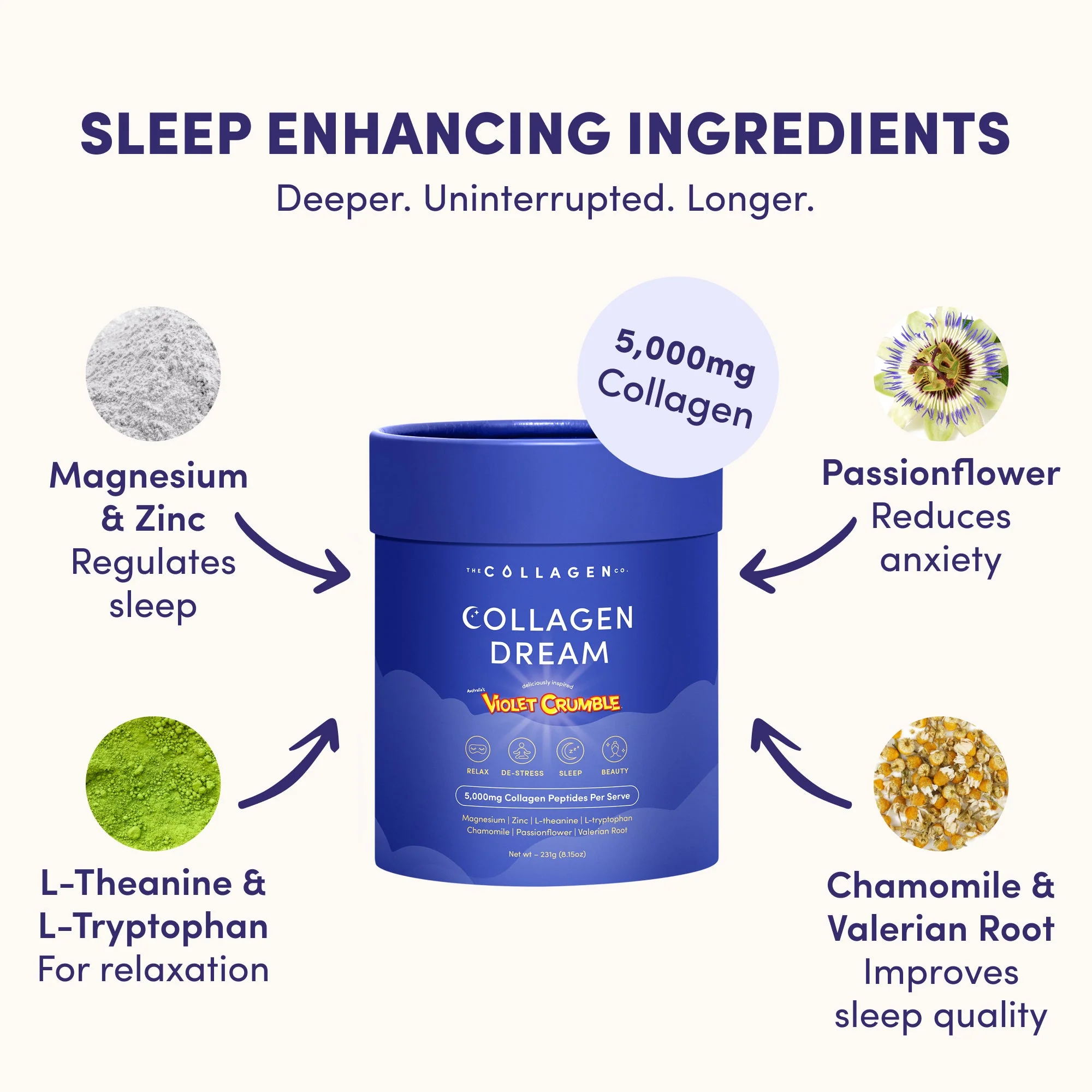 Violet Crumble Collagen Dream Advanced Sleep Formula Hot Chocolate - 231g - Image 4